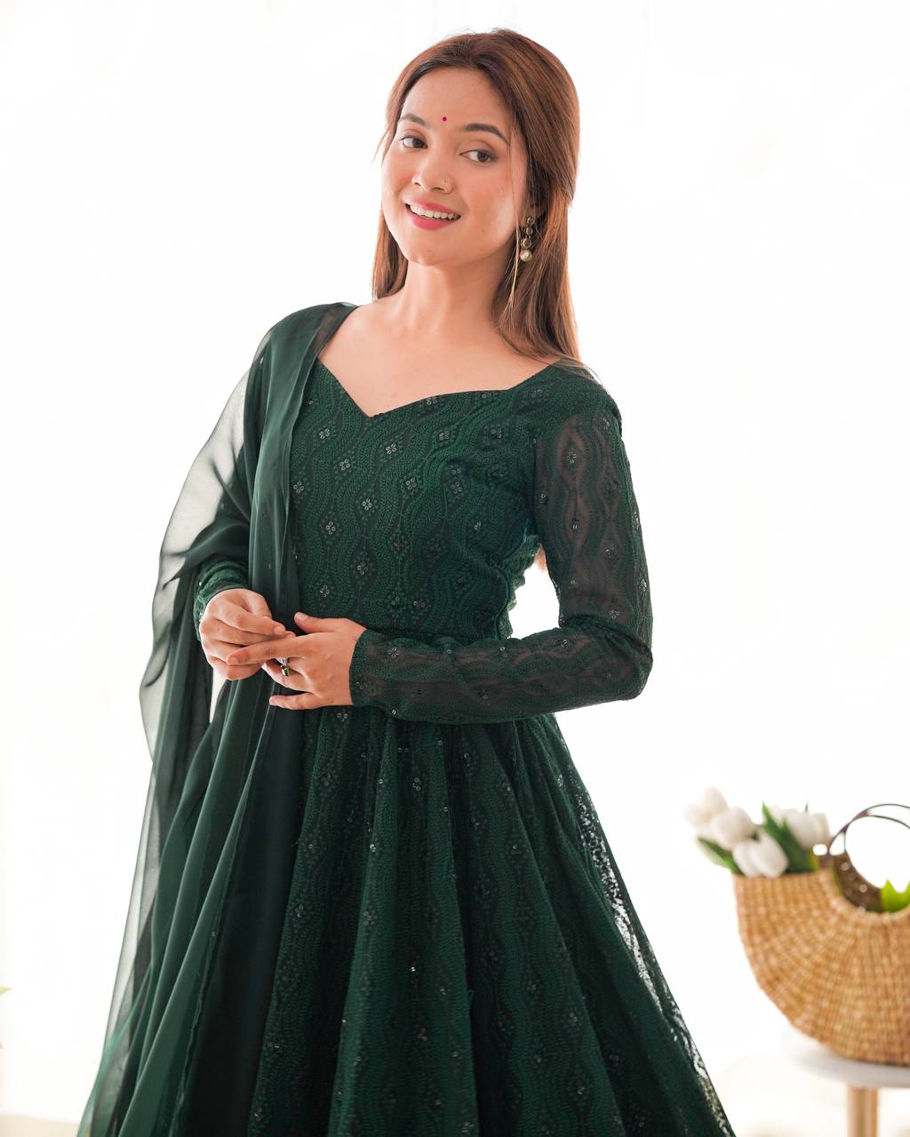 Jyotika Green Mehendi Wear Anarkali Suit Set