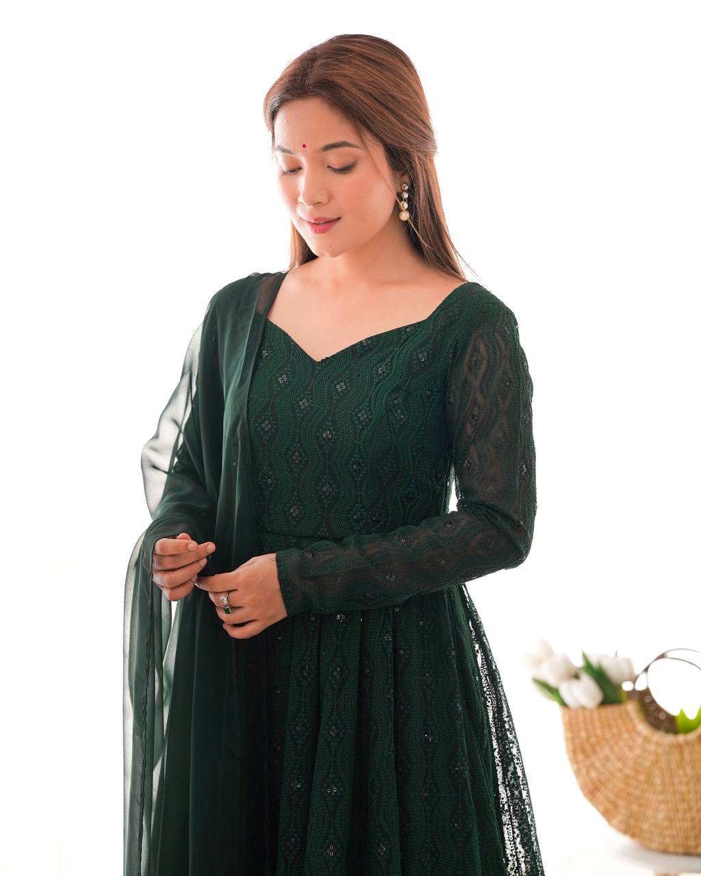 Jyotika Green Mehendi Wear Anarkali Suit Set