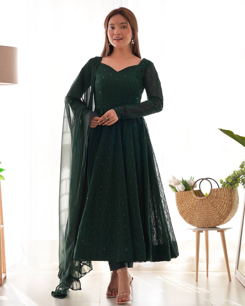Jyotika Green Mehendi Wear Anarkali Suit Set
