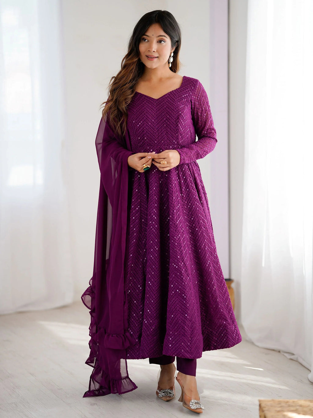 Jyotika Purple Party Wear Anarkali Suit Set