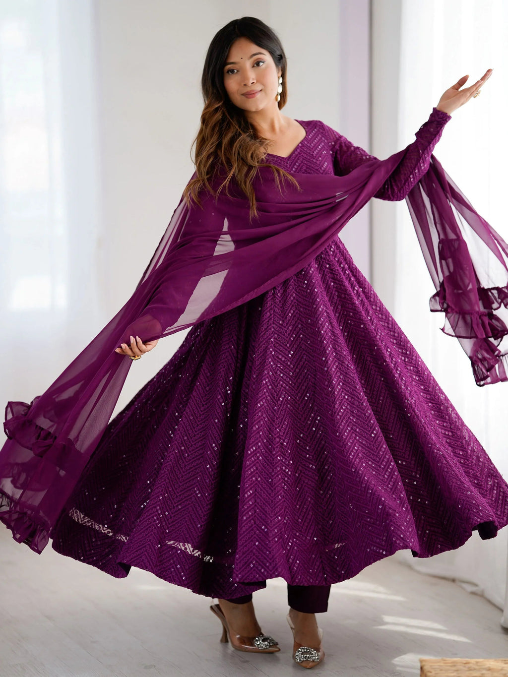 Jyotika Purple Party Wear Anarkali Suit Set