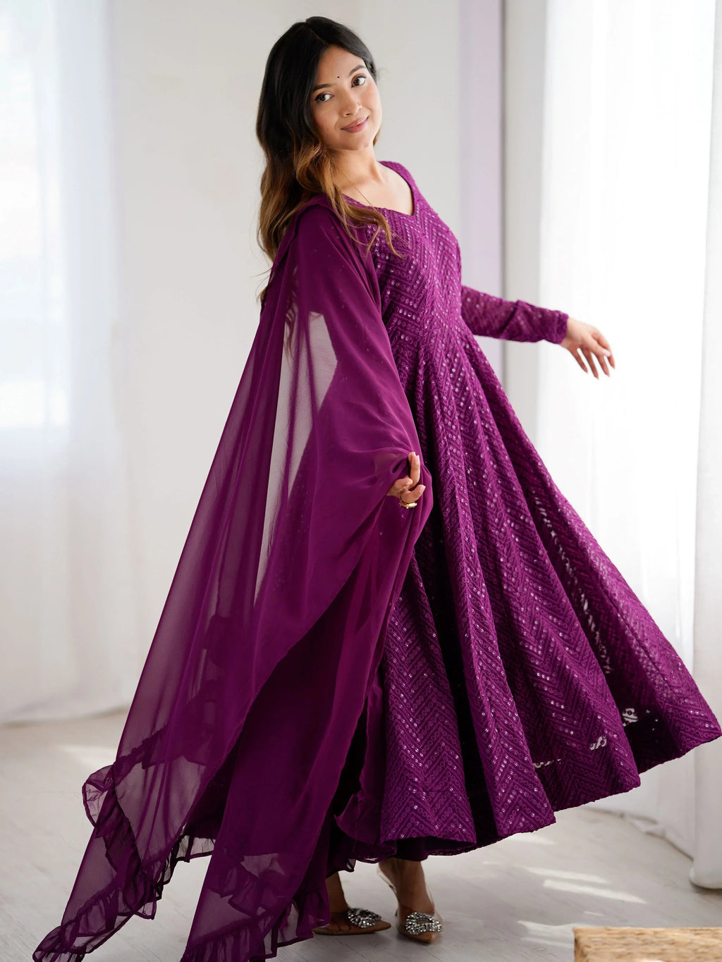Jyotika Purple Party Wear Anarkali Suit Set
