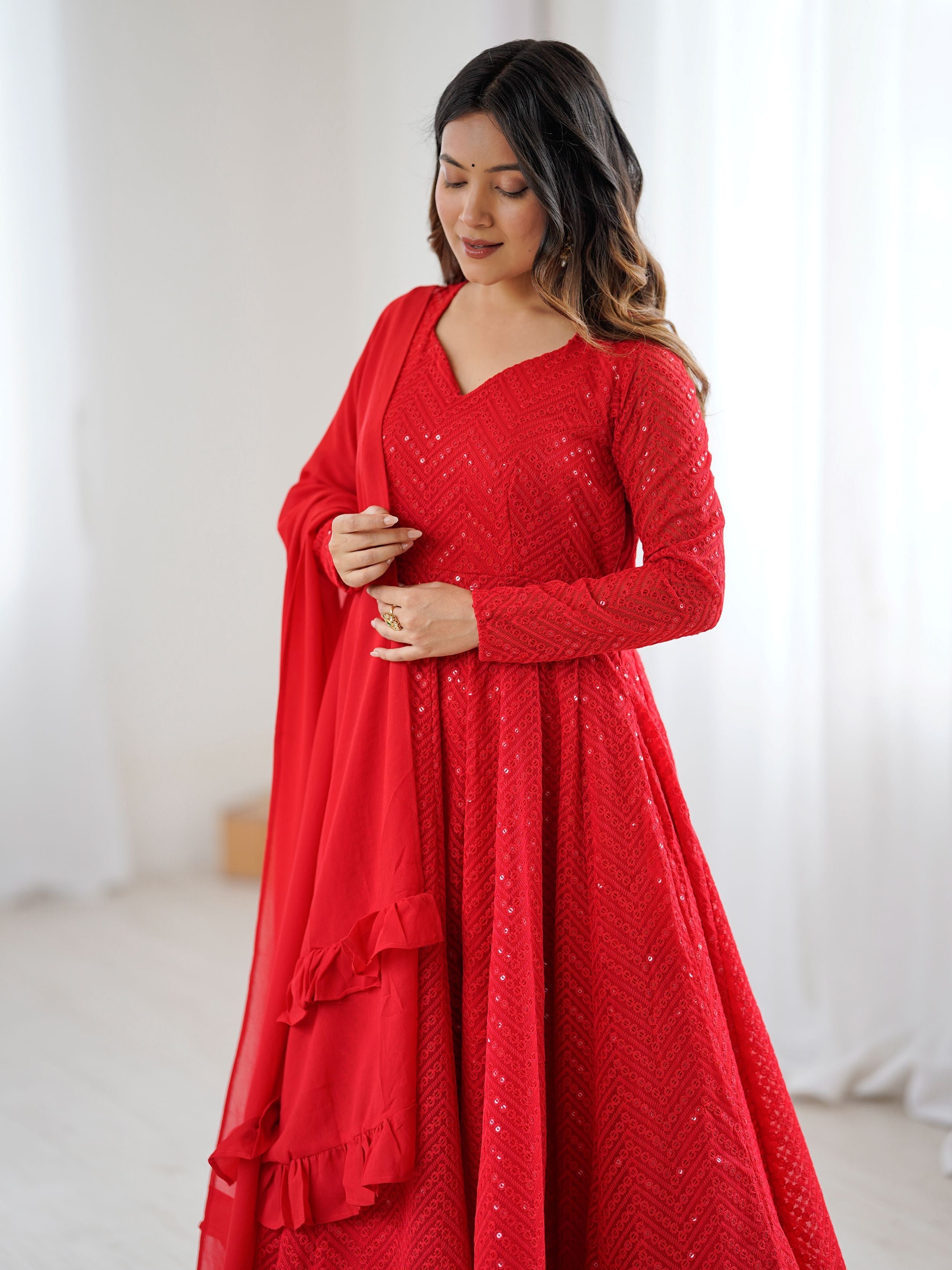 Jyotika Red Colour Party Wear Anarkali Suit Set