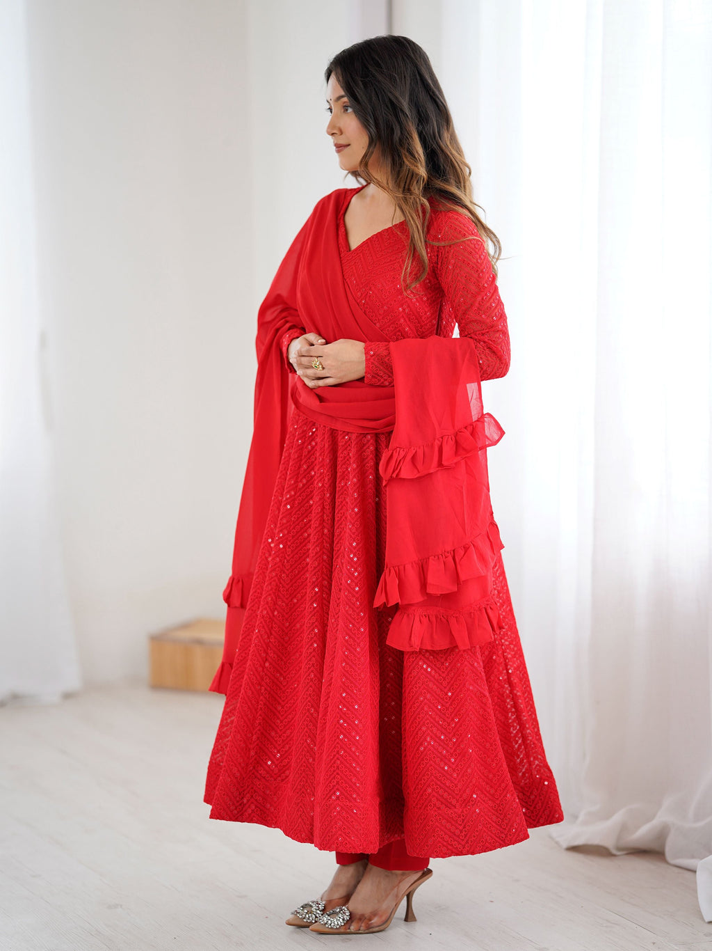 Jyotika Red Colour Party Wear Anarkali Suit Set