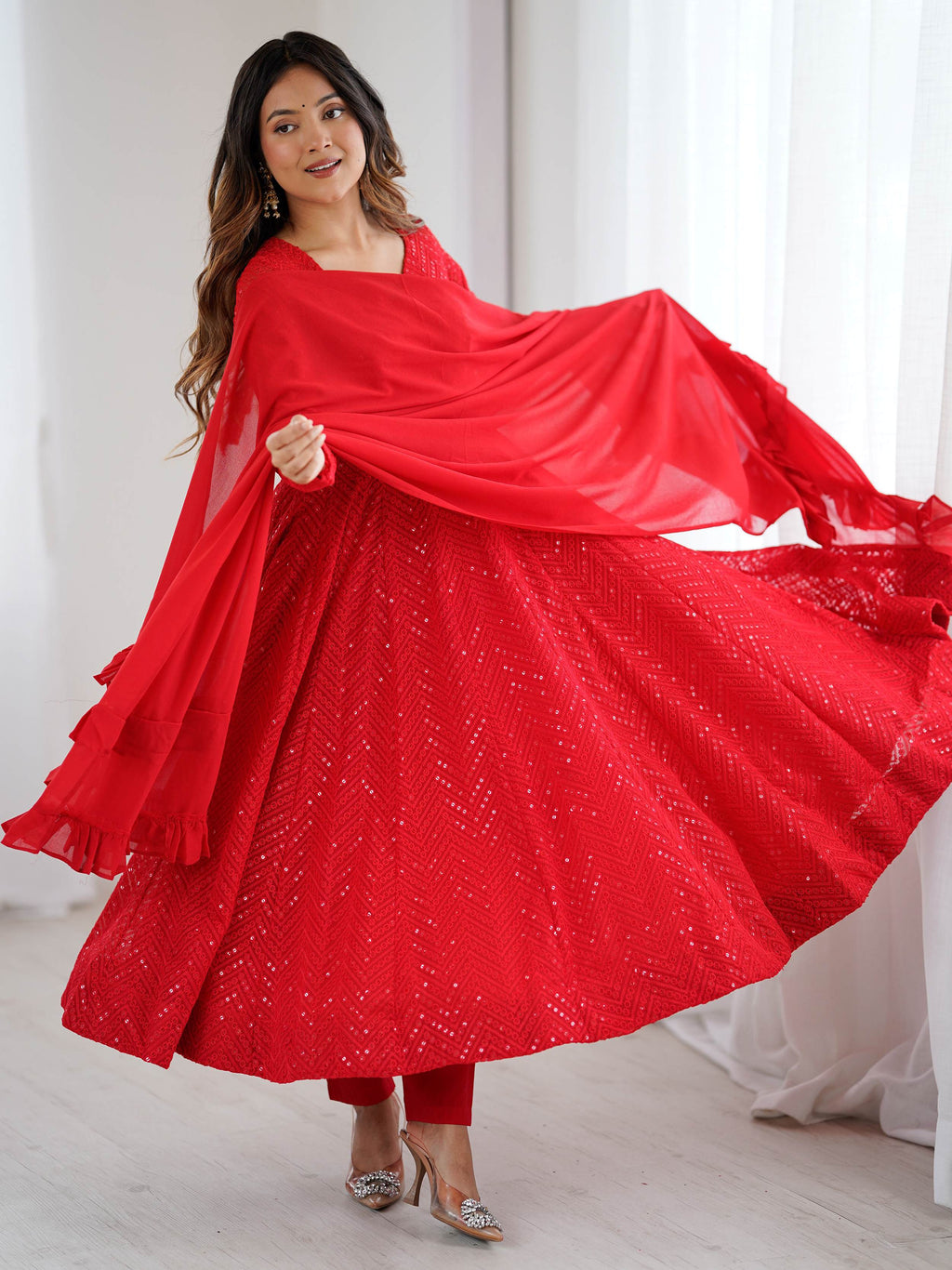 Jyotika Red Colour Party Wear Anarkali Suit Set