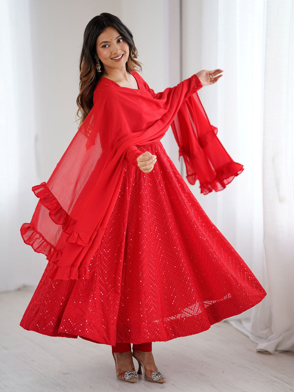 Jyotika Red Colour Party Wear Anarkali Suit Set