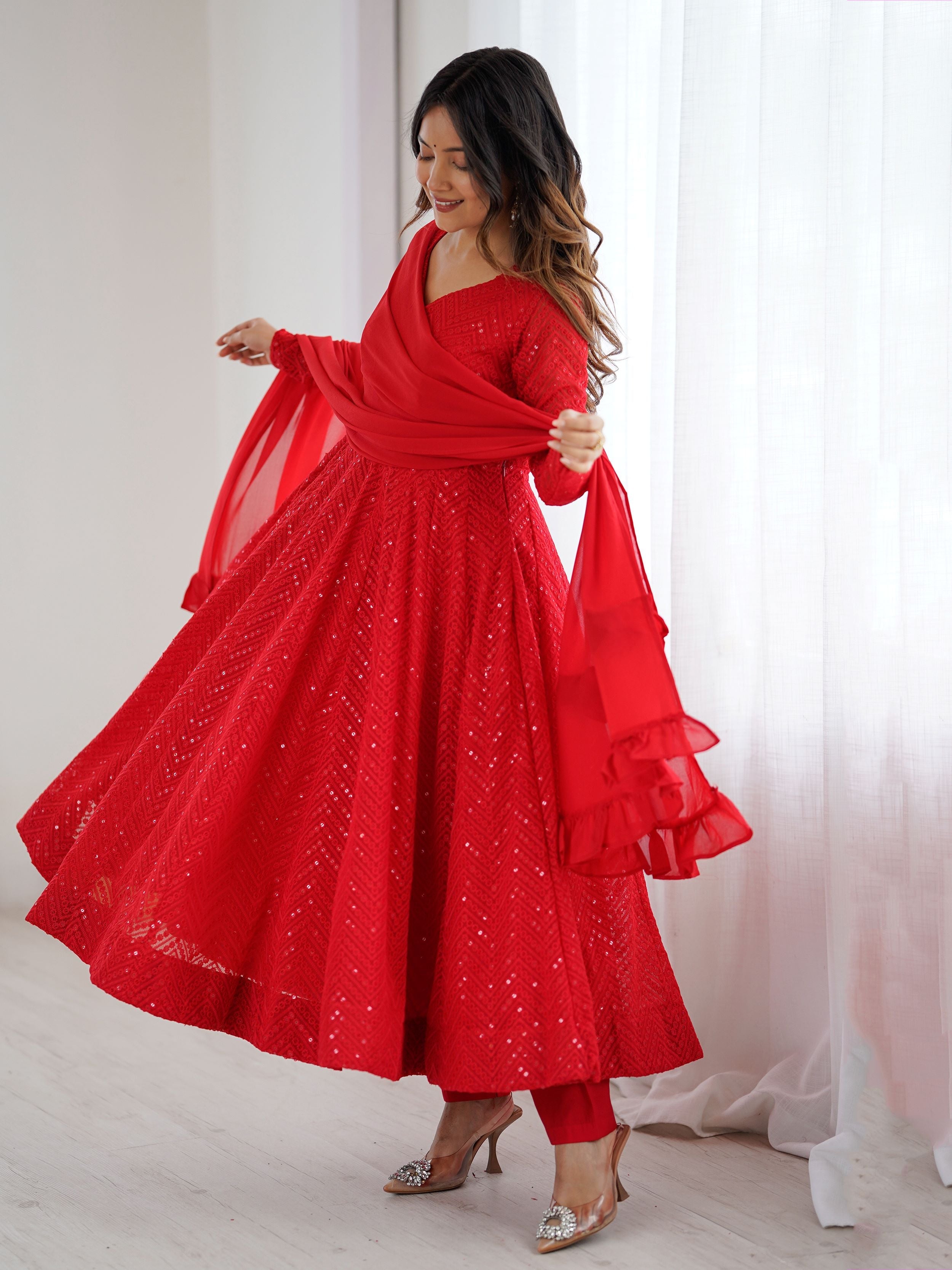 Jyotika Red Colour Party Wear Anarkali Suit Set