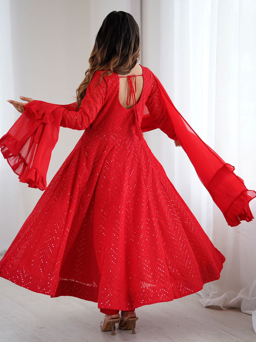 Jyotika Red Colour Party Wear Anarkali Suit Set