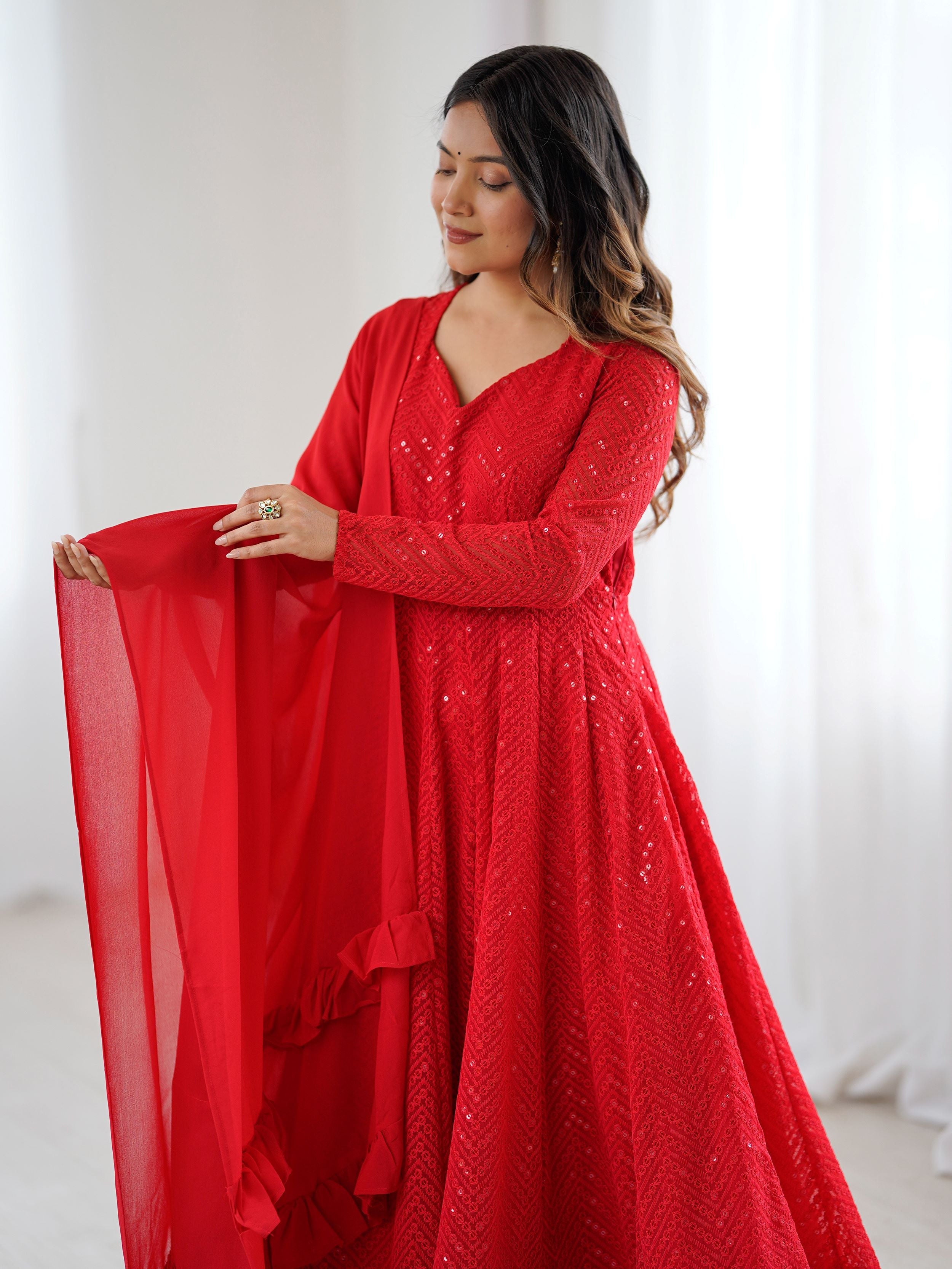 Jyotika Red Colour Party Wear Anarkali Suit Set