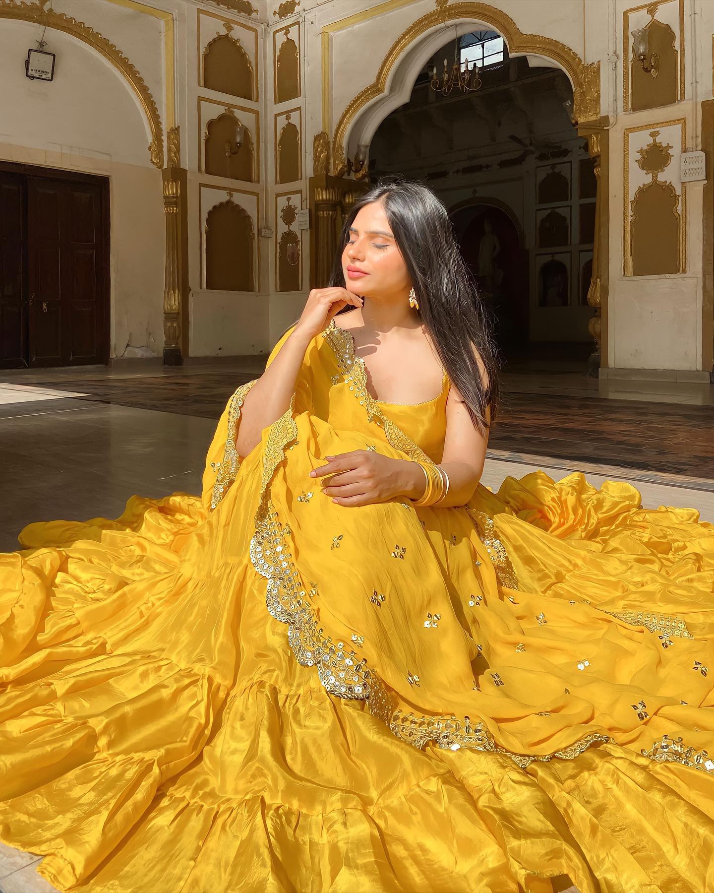 Devayani yellow georgette anarkali gown set