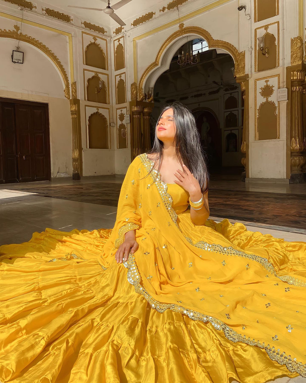 Devayani yellow georgette anarkali gown set
