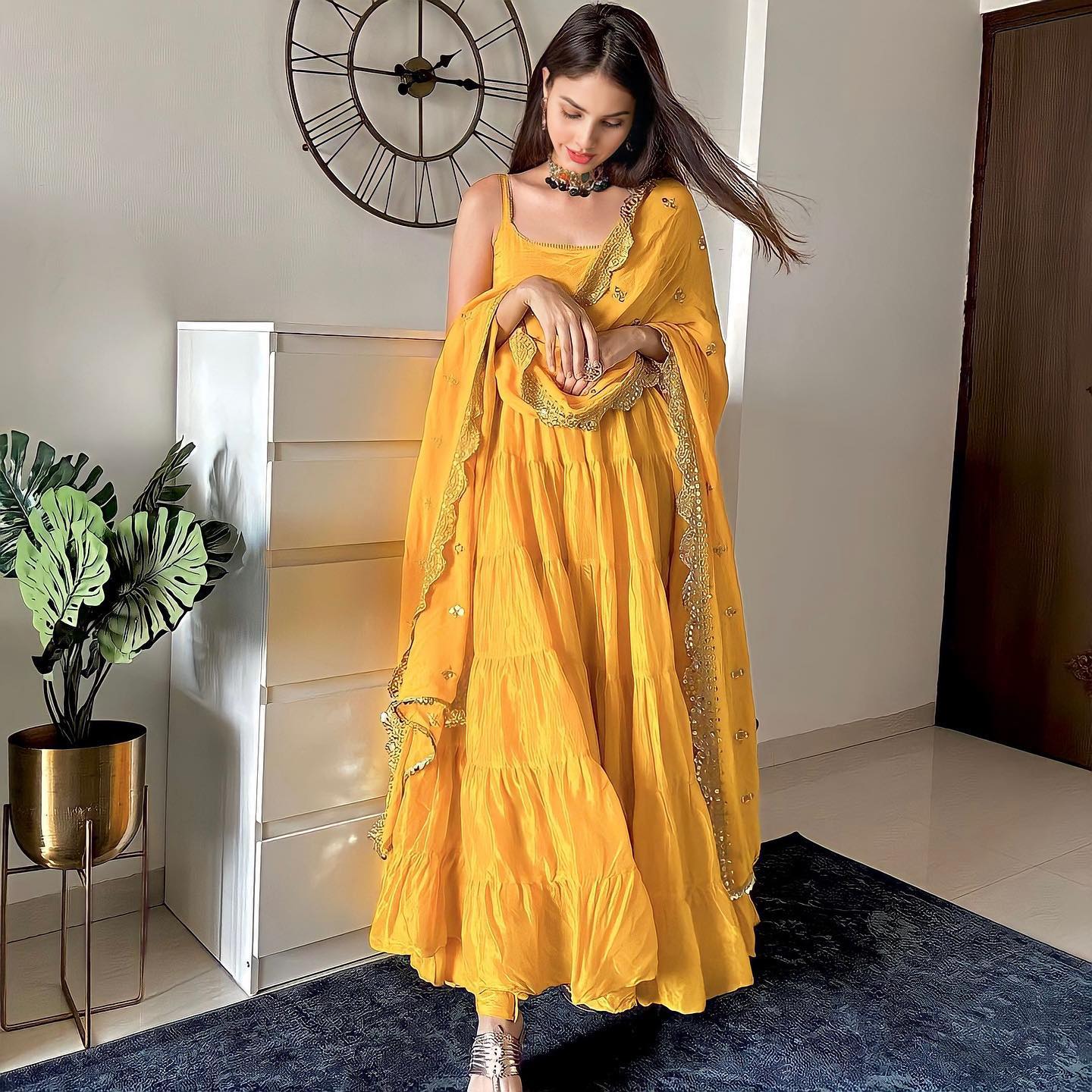 Devayani yellow georgette anarkali gown set
