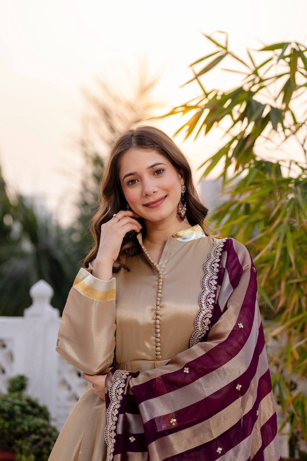 Kasumbi light golden pure banarasi viscose anarkali suit set