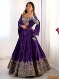 Kavyani Natural Crepe Silk Purple Color Lehenga Choli