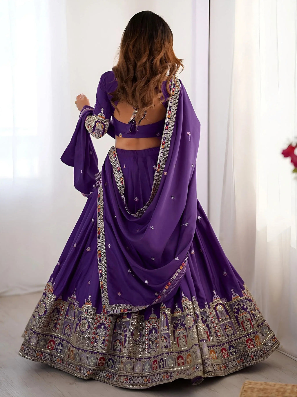 Kavyani Natural Crepe Silk Purple Color Lehenga Choli
