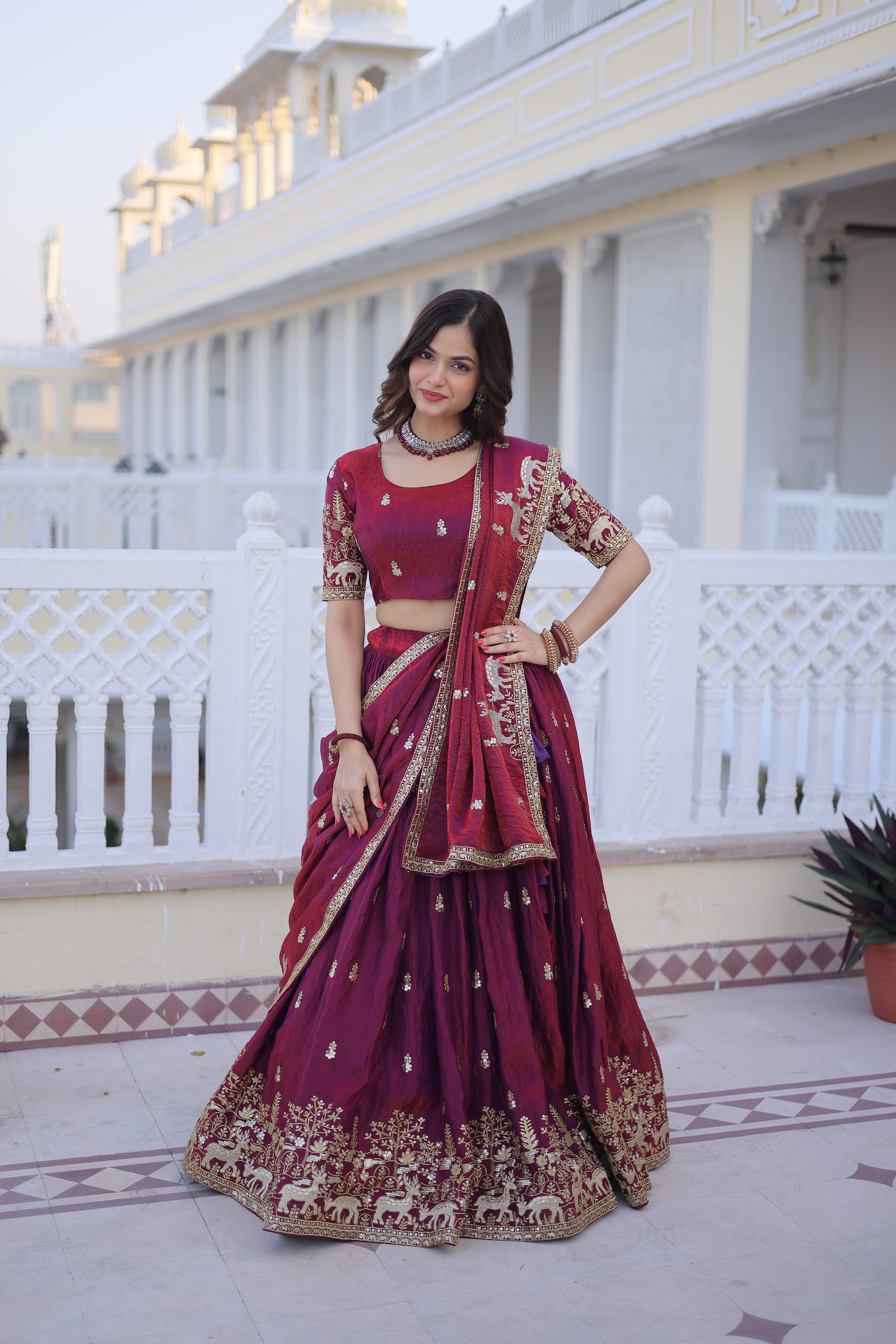 Ketaki fendi silk sequins zari thread embroidered lehenga choli set