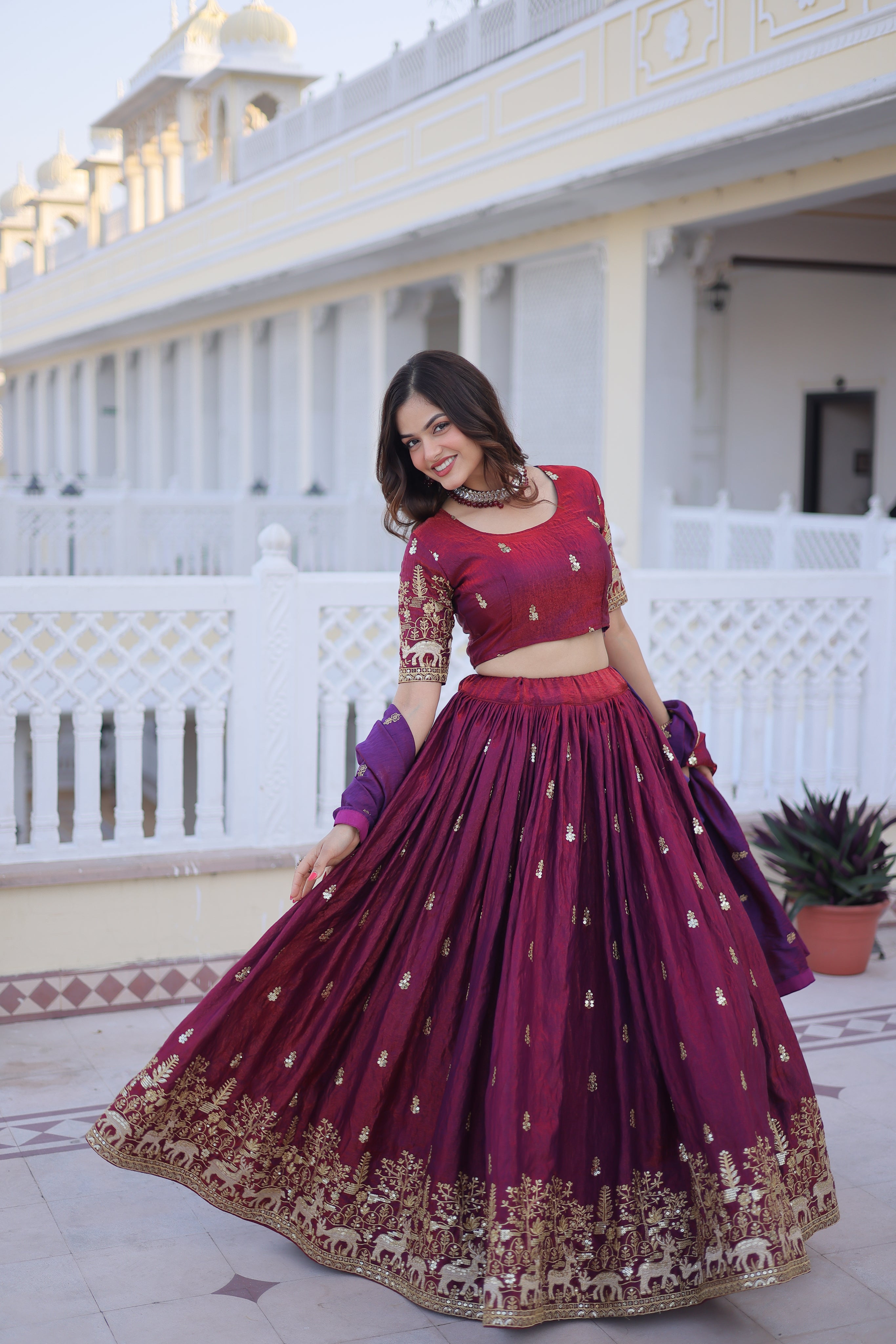 Ketaki fendi silk sequins zari thread embroidered lehenga choli set