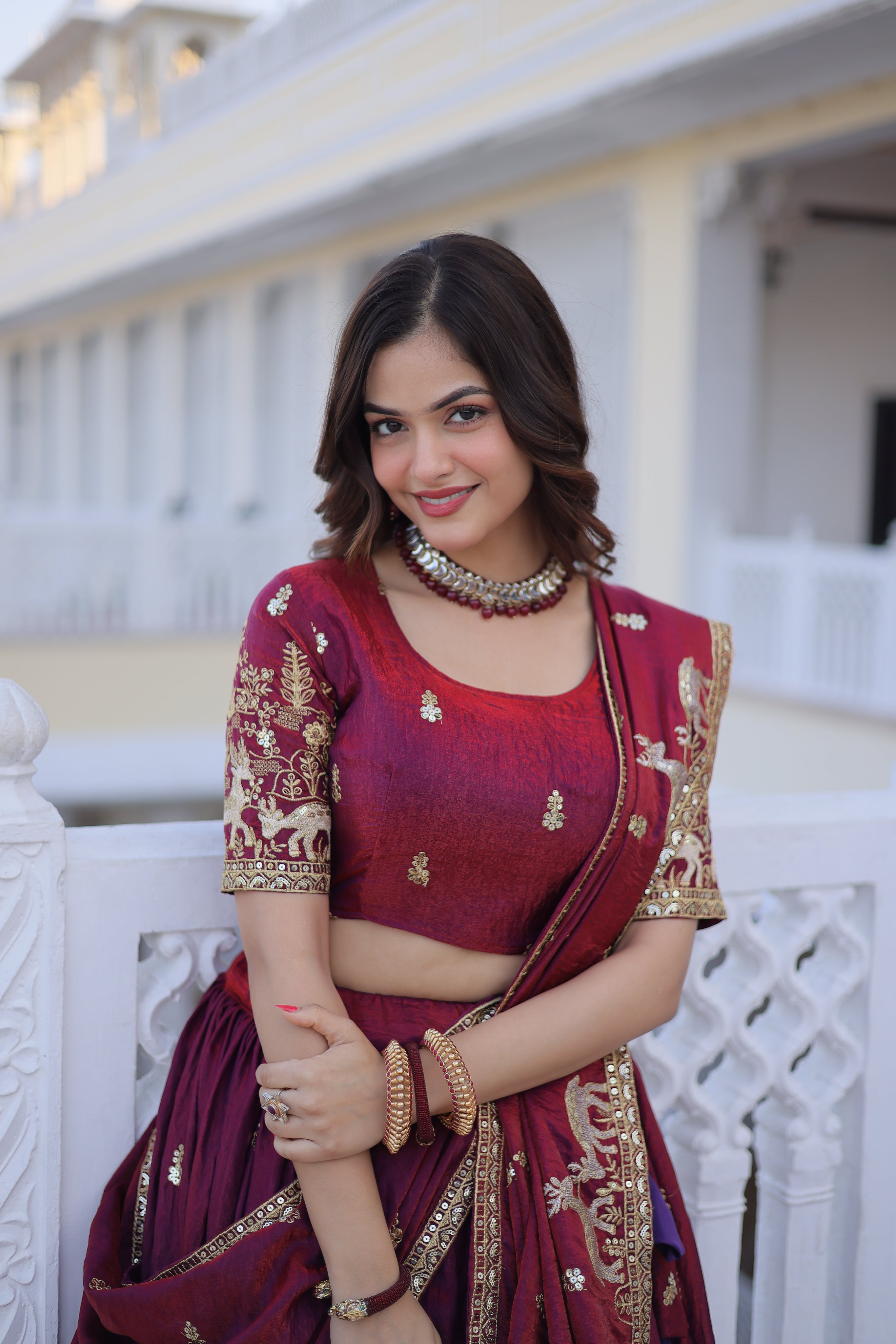 Ketaki fendi silk sequins zari thread embroidered lehenga choli set
