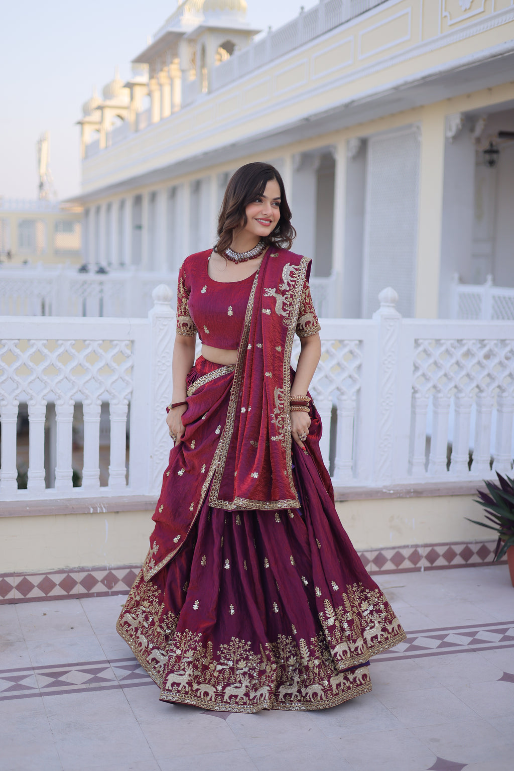 Ketaki fendi silk sequins zari thread embroidered lehenga choli set