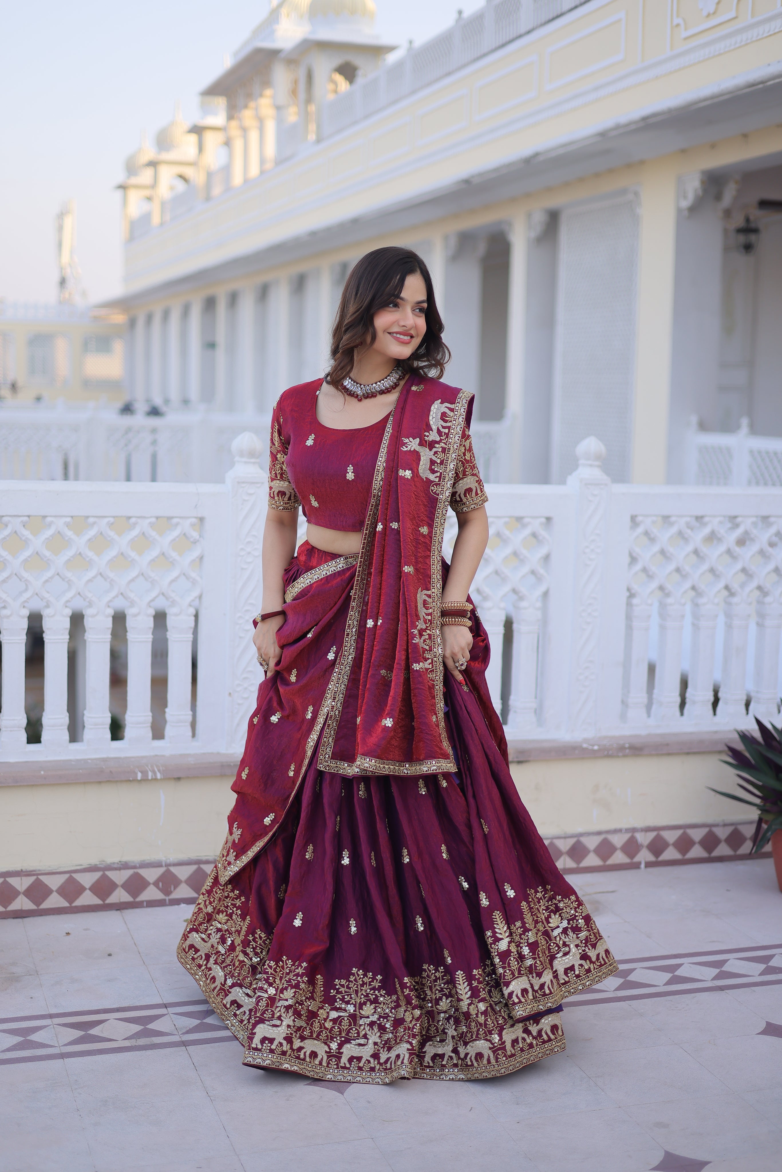 Ketaki fendi silk sequins zari thread embroidered lehenga choli set