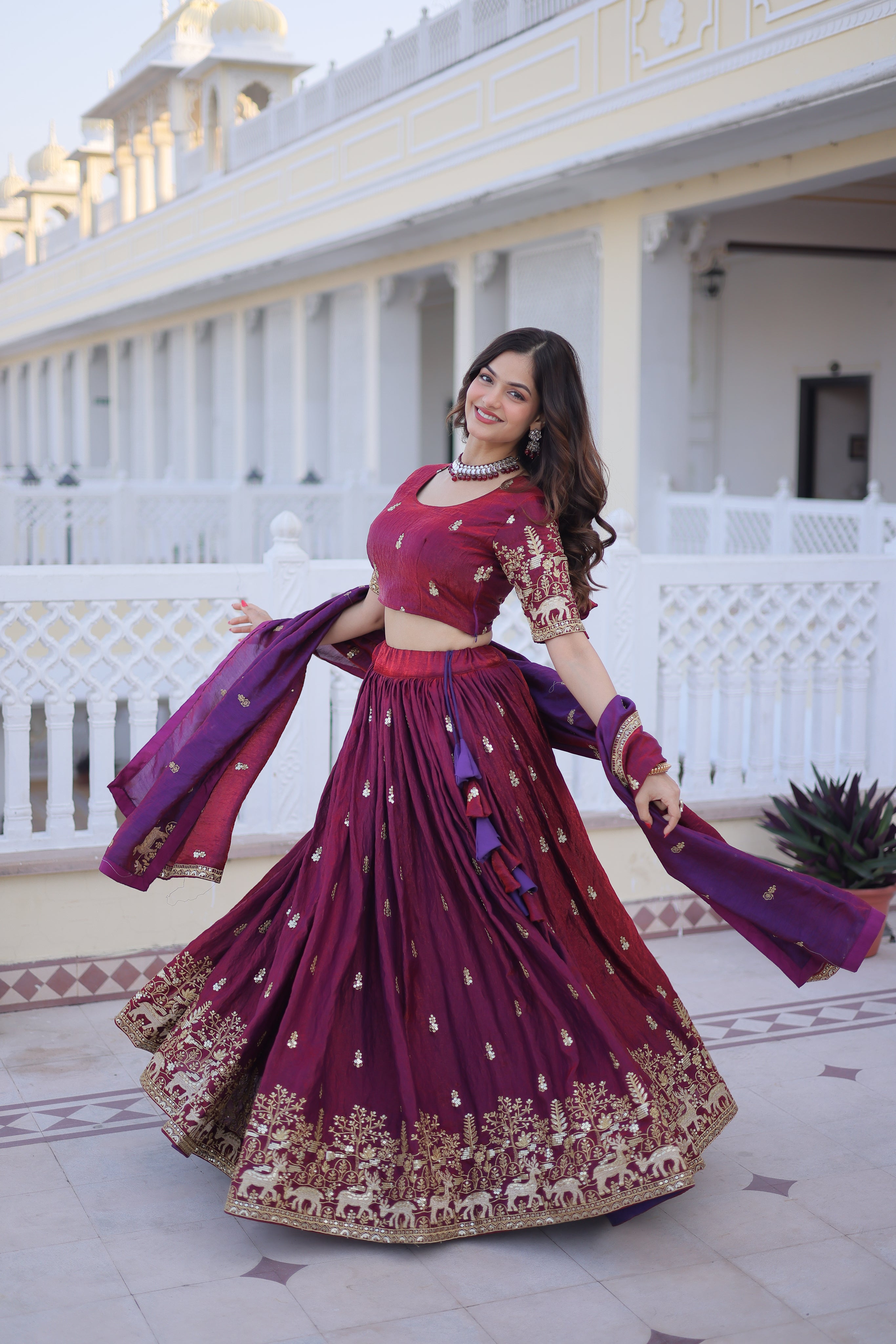 Ketaki fendi silk sequins zari thread embroidered lehenga choli set