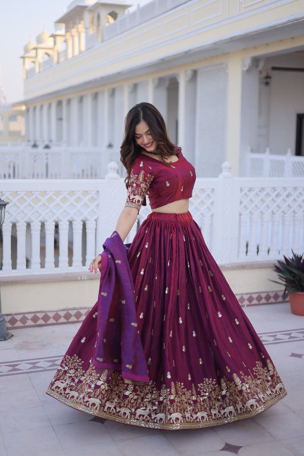 Ketaki fendi silk sequins zari thread embroidered lehenga choli set