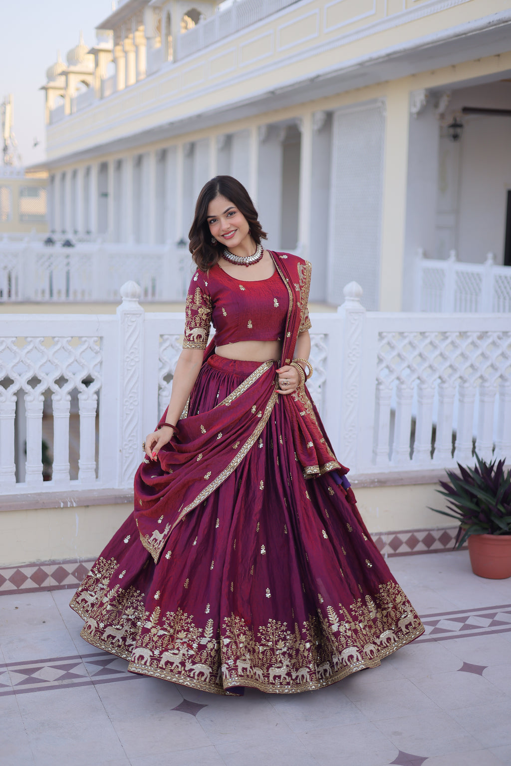 Ketaki fendi silk sequins zari thread embroidered lehenga choli set