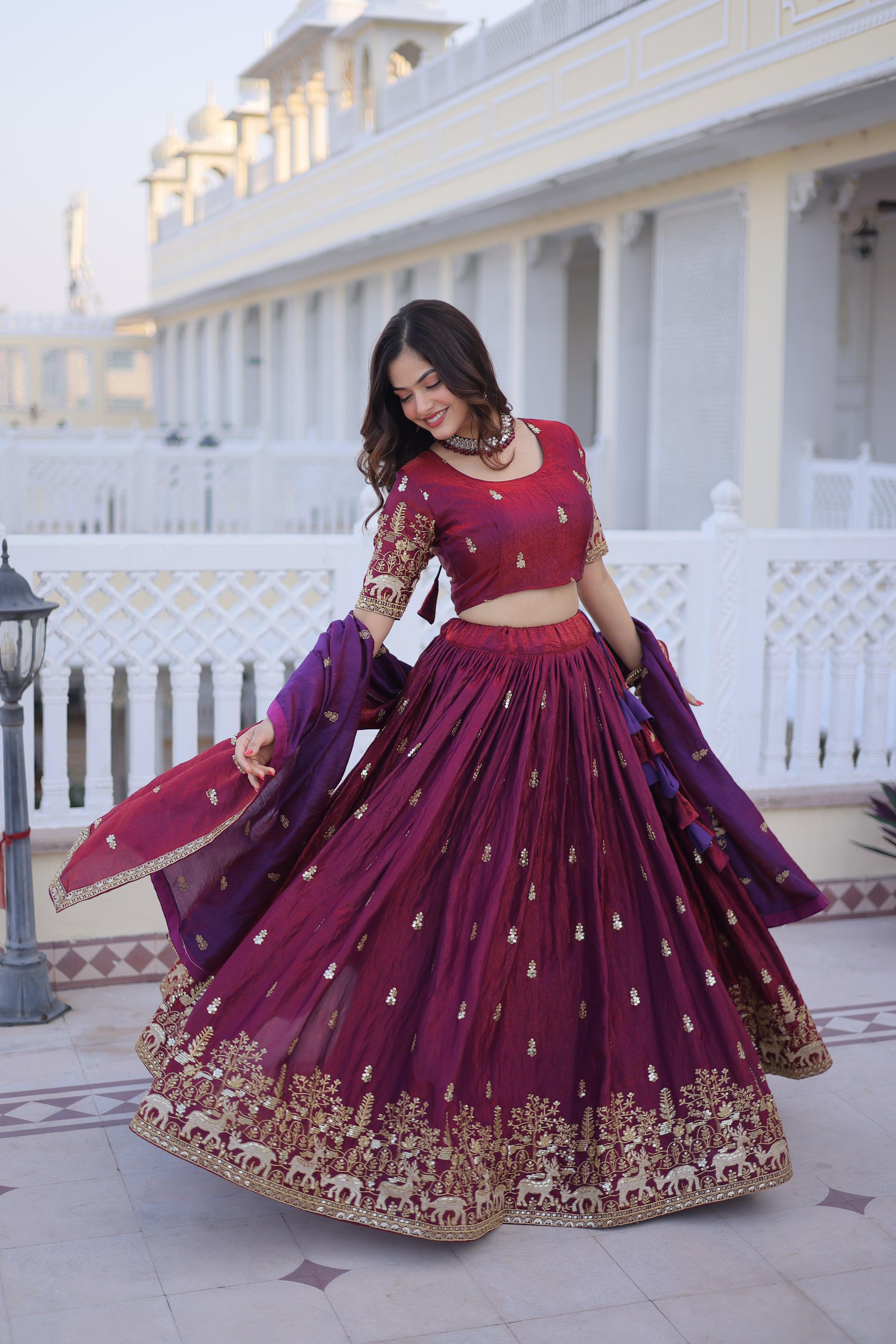 Ketaki fendi silk sequins zari thread embroidered lehenga choli set