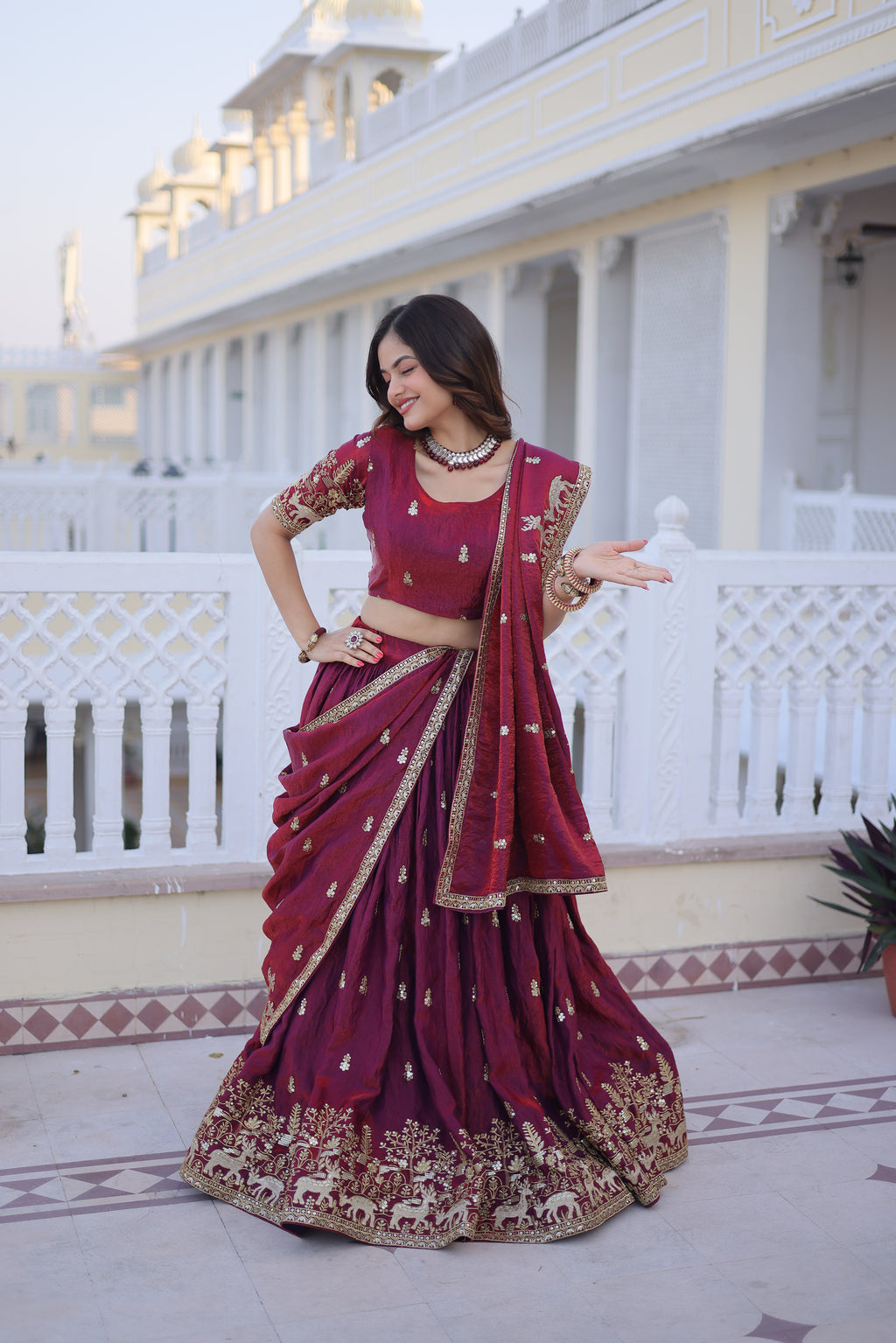 Ketaki fendi silk sequins zari thread embroidered lehenga choli set