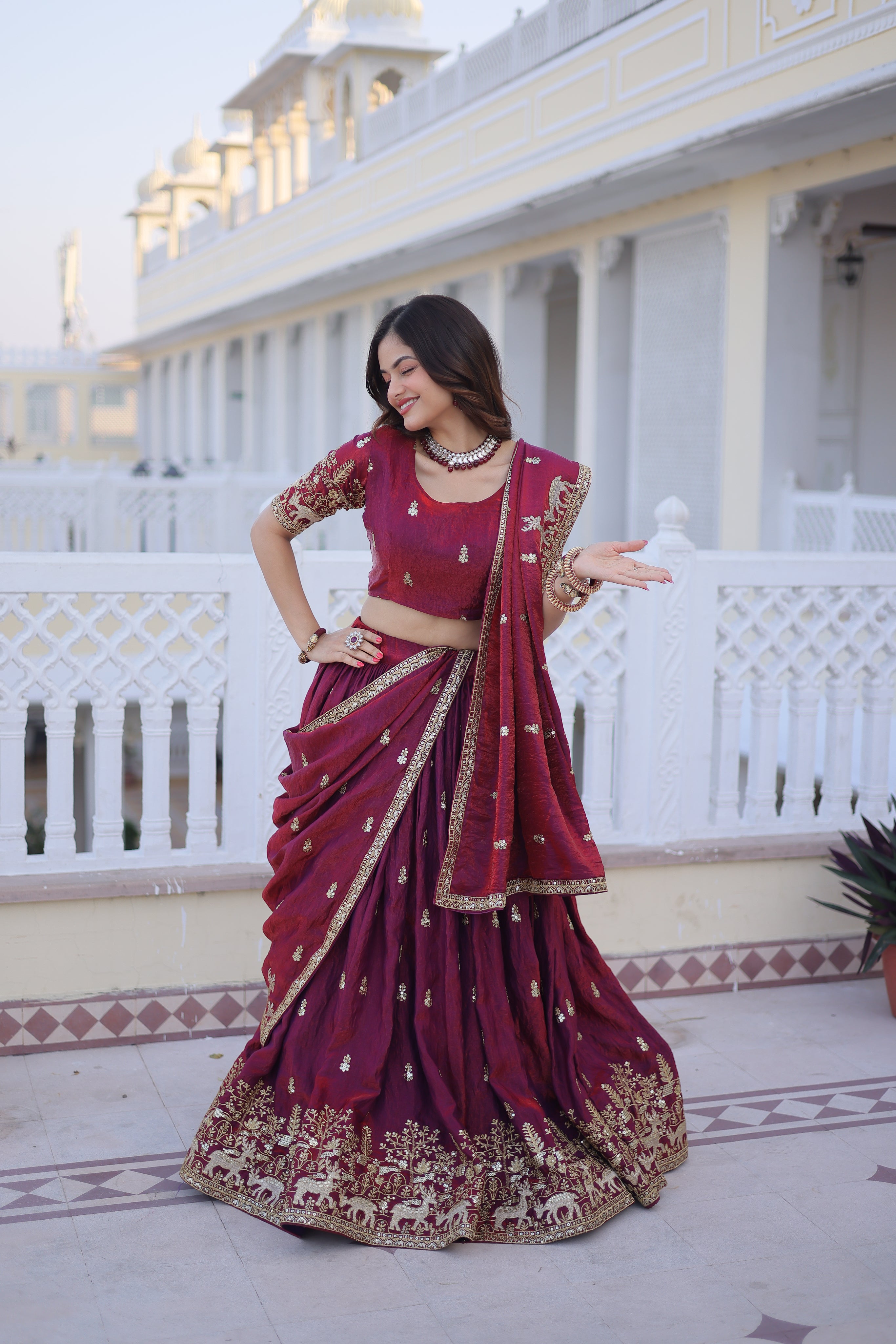 Ketaki fendi silk sequins zari thread embroidered lehenga choli set