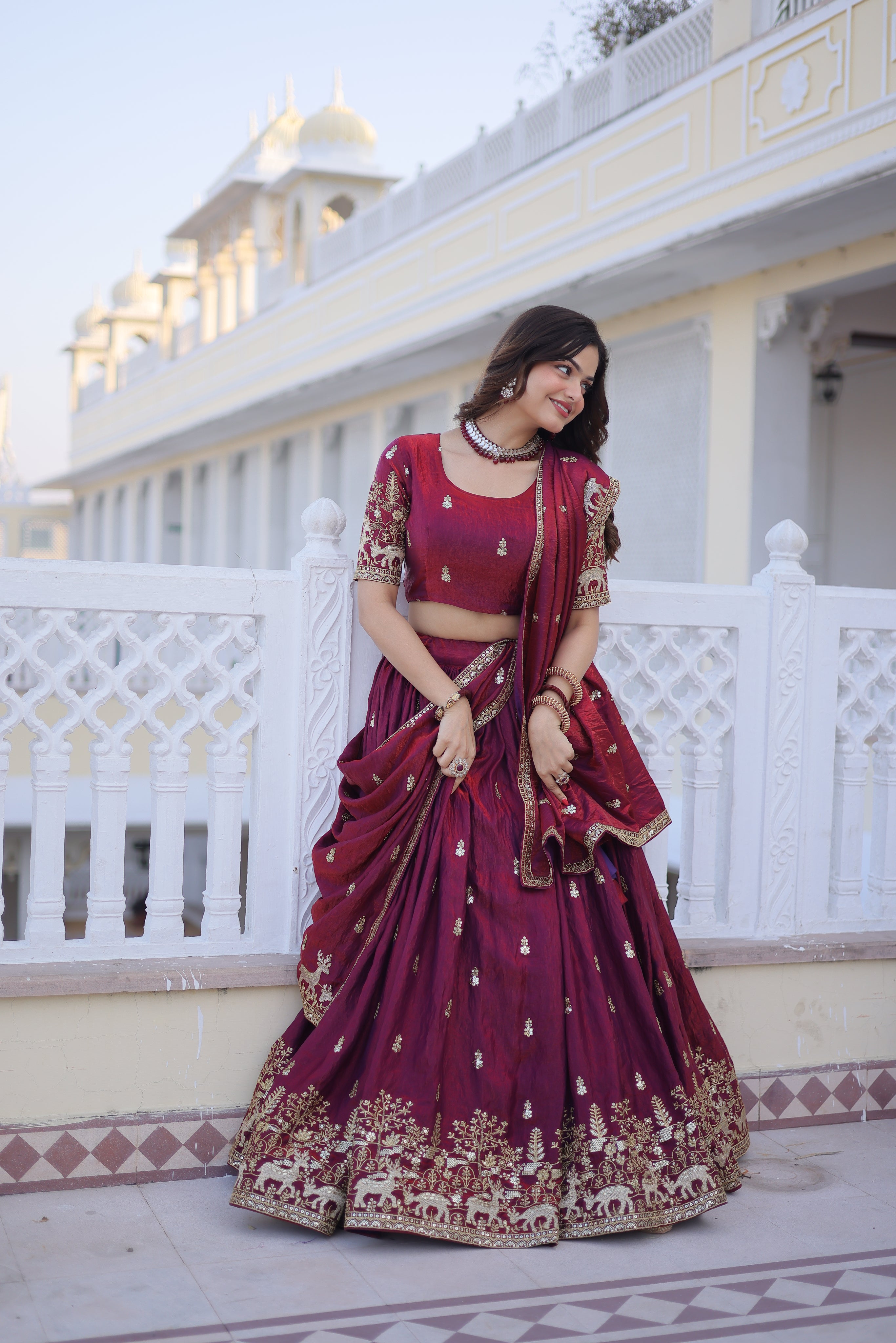 Ketaki fendi silk sequins zari thread embroidered lehenga choli set
