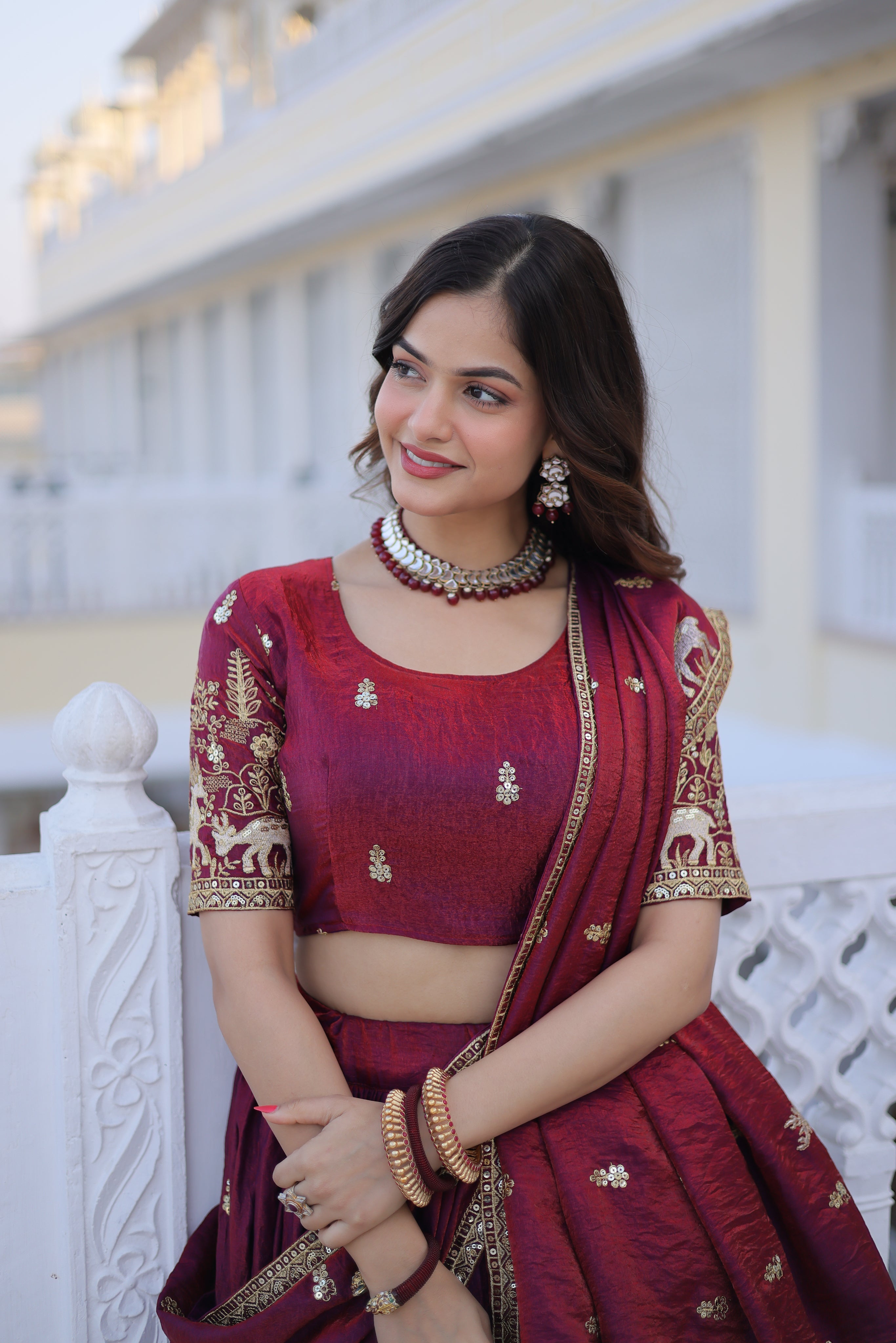Ketaki fendi silk sequins zari thread embroidered lehenga choli set