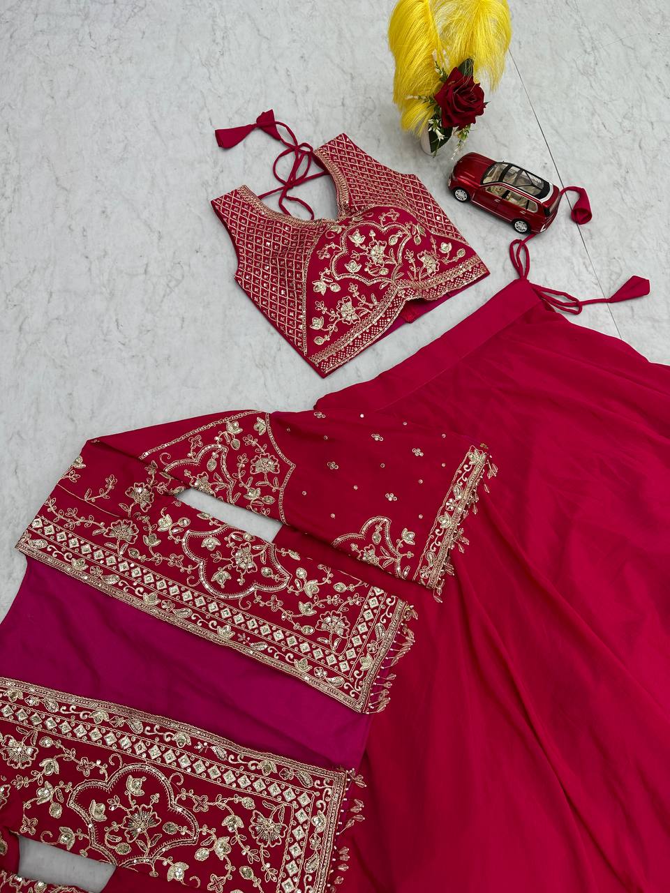 Keyara pink chinon embroidery work lehenga choli set with jacket