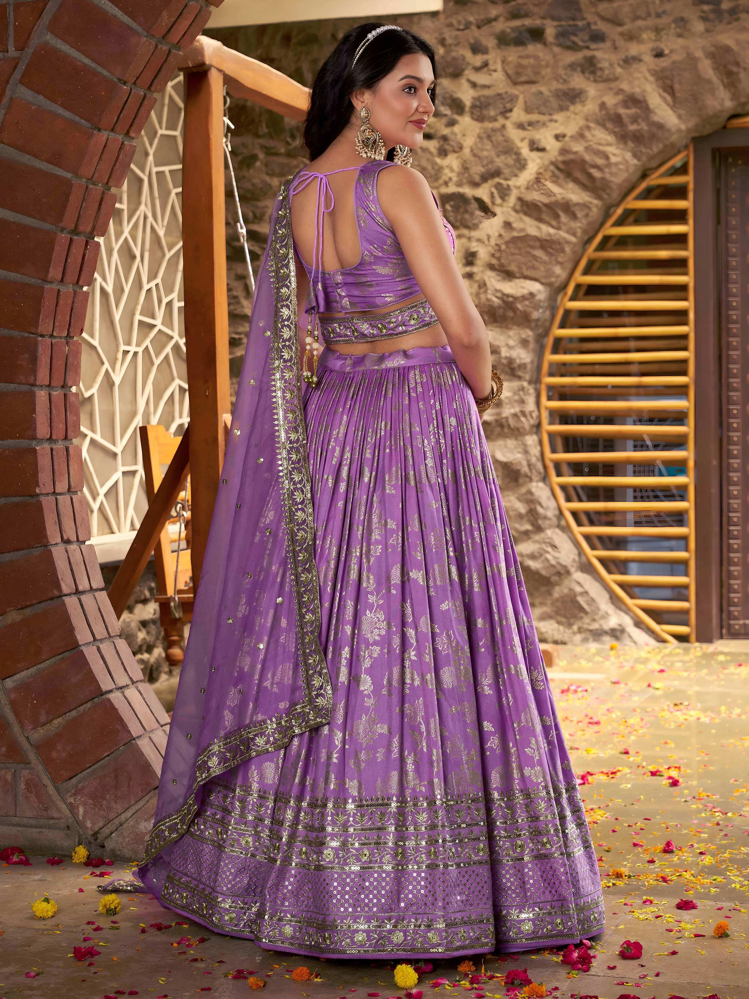 Lavender Dola silk jacquard embroidered lehenga choli with dupatta