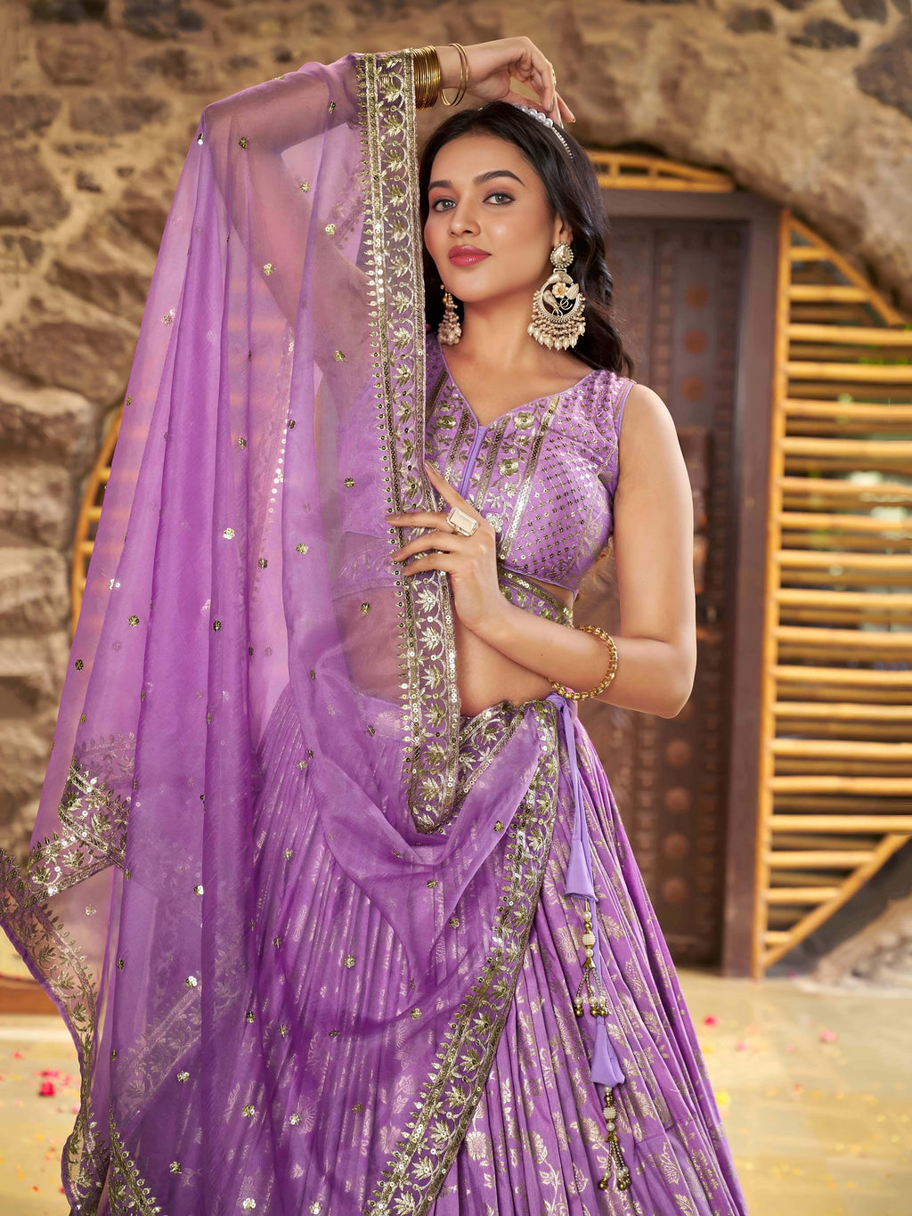 Lavender Dola silk jacquard embroidered lehenga choli with dupatta