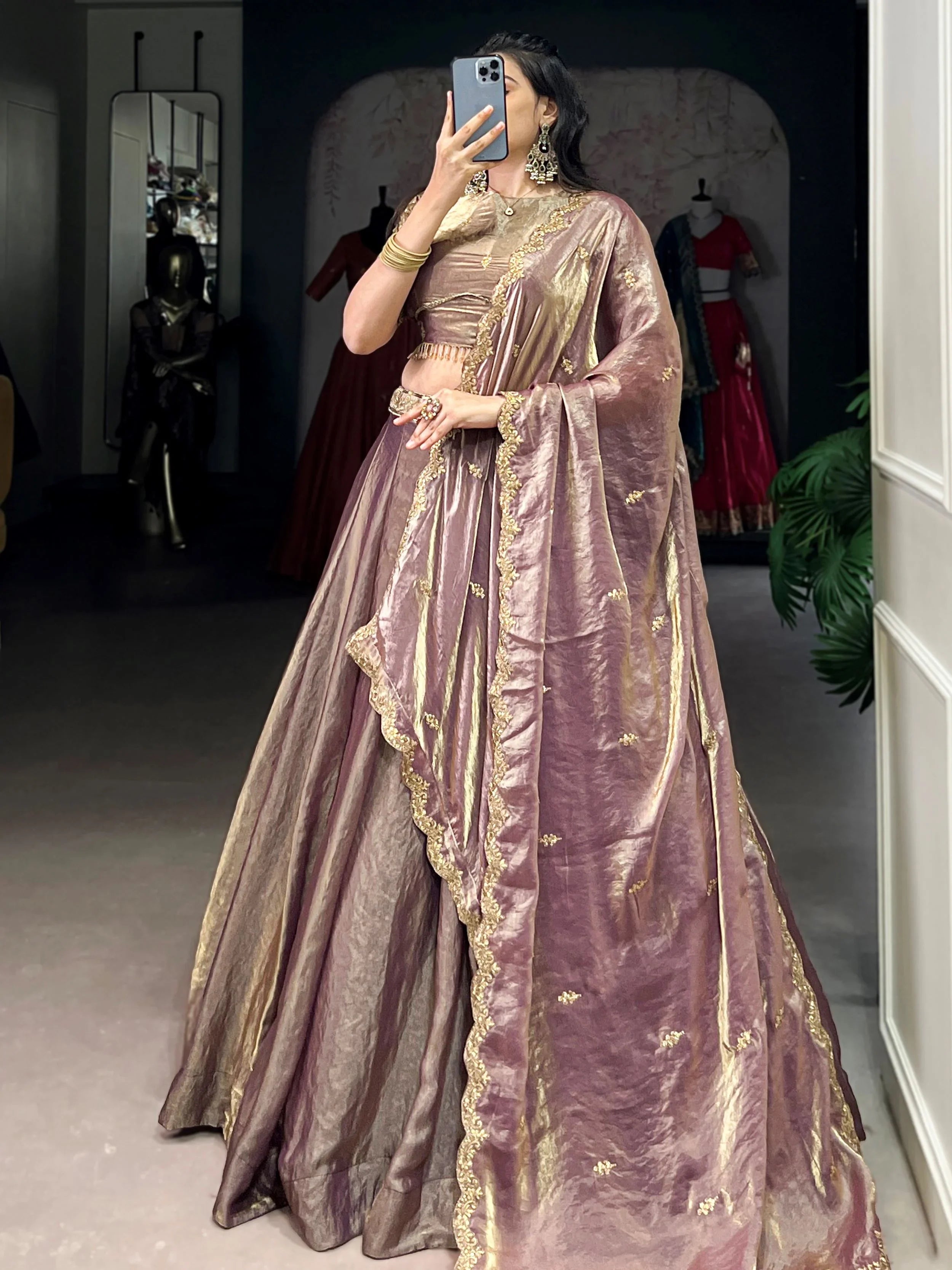 Lavender fendi embroidered lehenga choli with sequins thread work dupatta