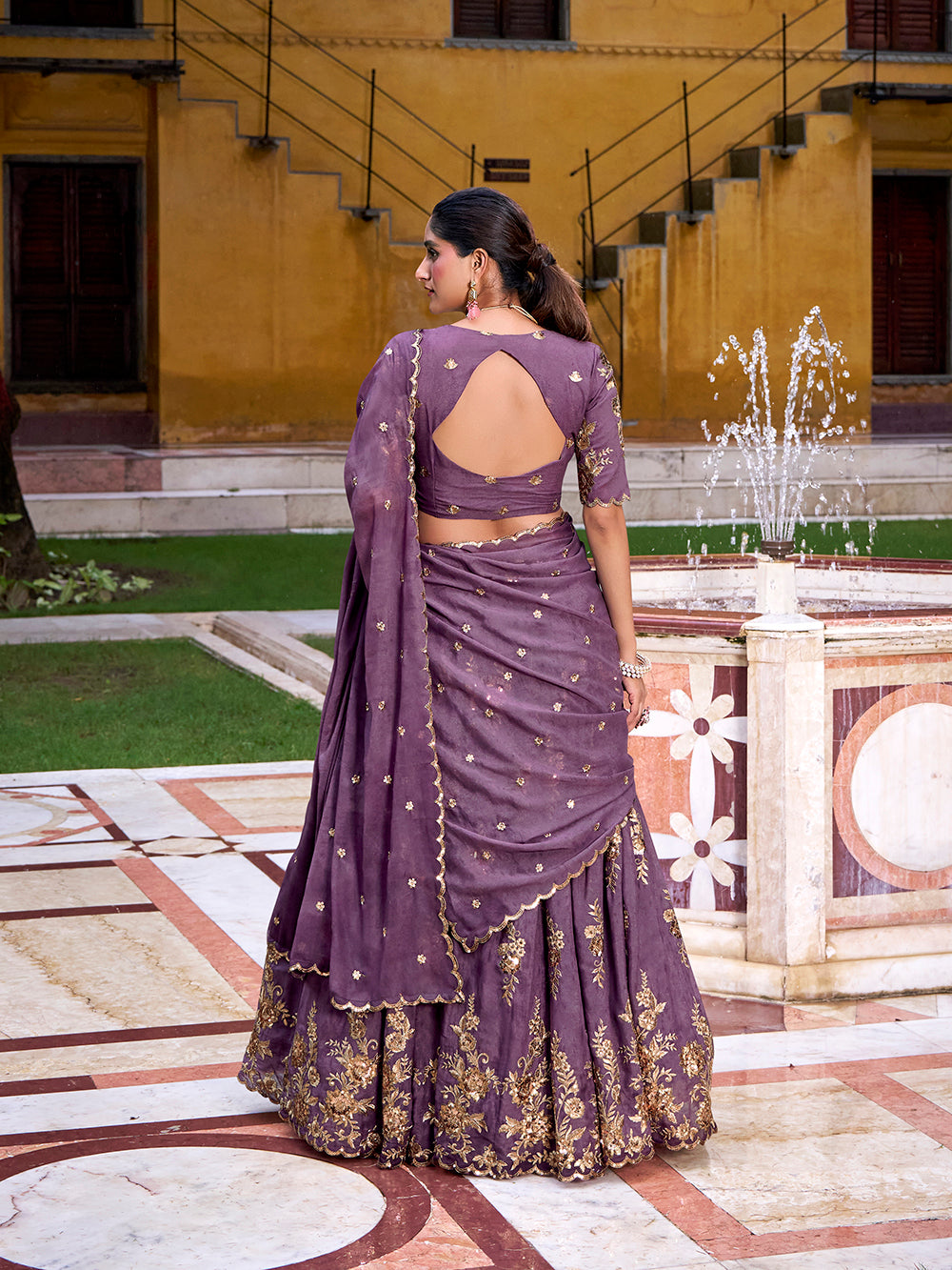 Lavender sequins thread embroidery lehenga choli with dupatta