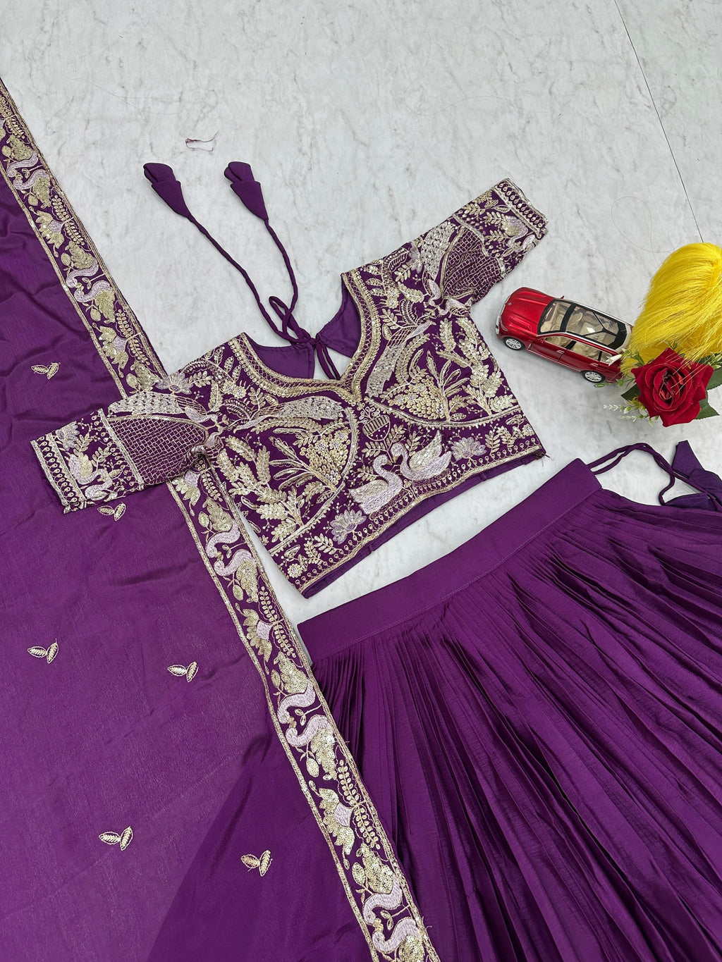 Manasa purple chinon embroidery thread sequins work lehenga choli set