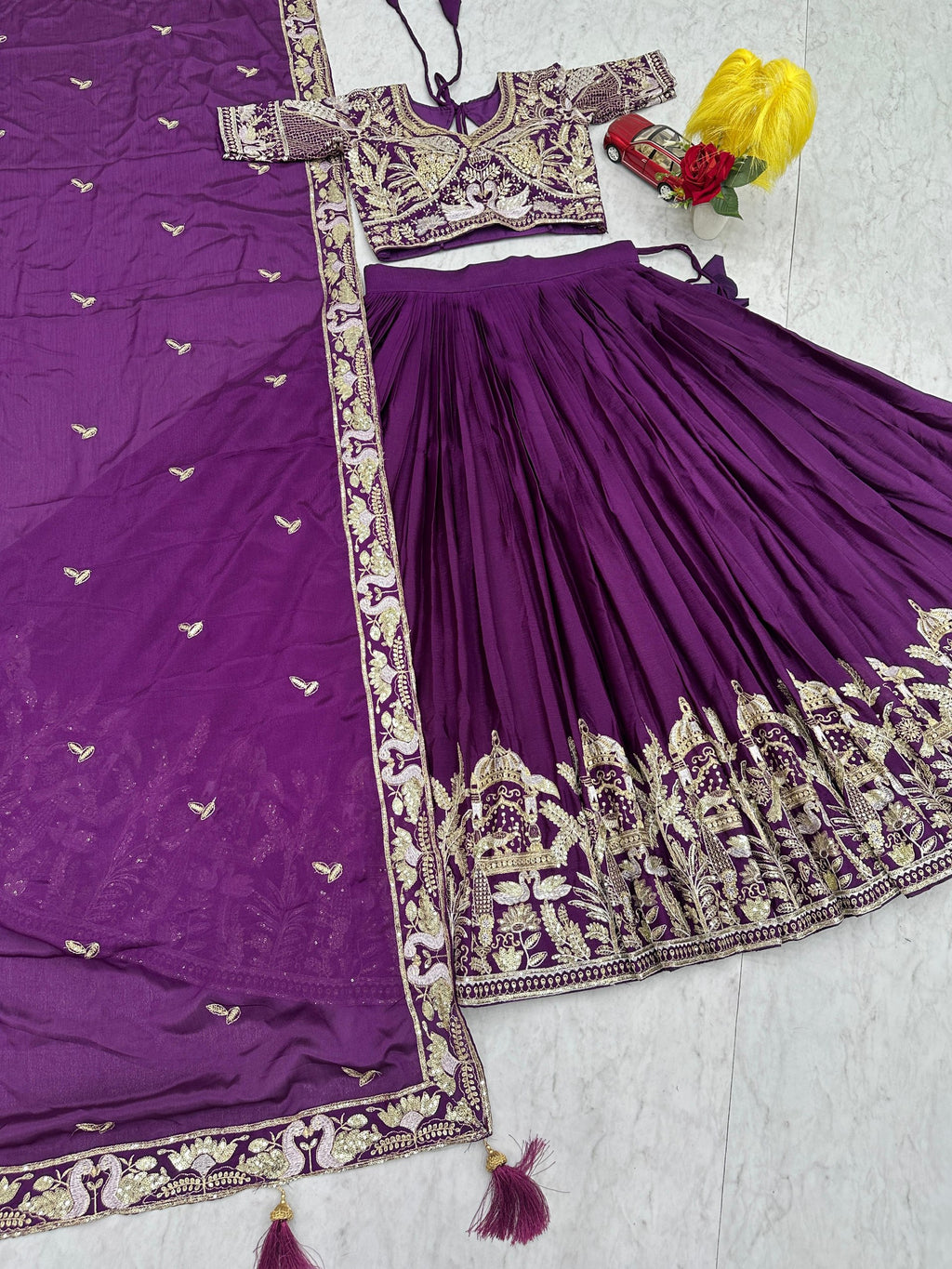 Manasa purple chinon embroidery thread sequins work lehenga choli set