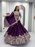 Manasa purple chinon embroidery thread sequins work lehenga choli set