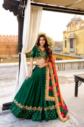 Mandodari green Vichitra silk lehenga choli with embroidery work