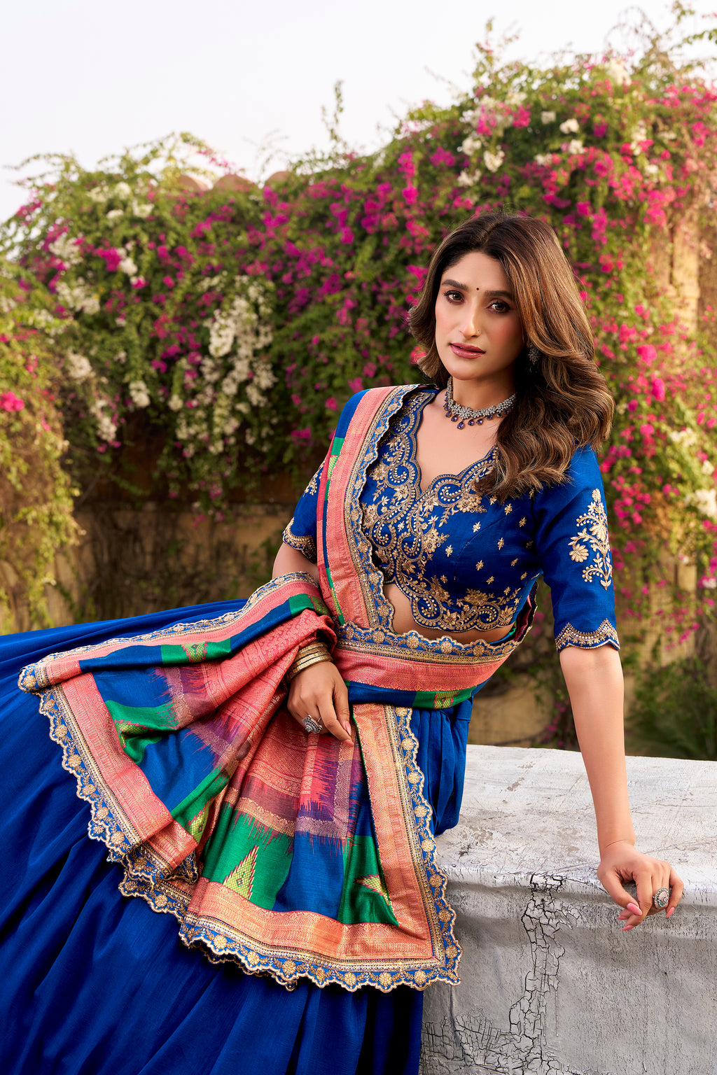 Mandodari royal blue Vichitra silk lehenga choli with embroidery work