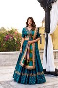 Mandodari teal Vichitra silk lehenga choli with embroidery work