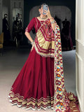 Maroon Georgette Silk Lace Work Lehenga Choli with Dupatta