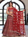 Maroon georgette thread and sequins embroidery lehenga choli