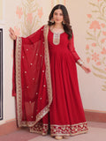 Maroon Georgette Zari Sequins Embroidered Designer Gown with Dupatta