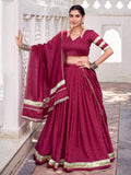 Maroon Pure Chanderi Zari Weaving Embossed Lace Lehenga Choli