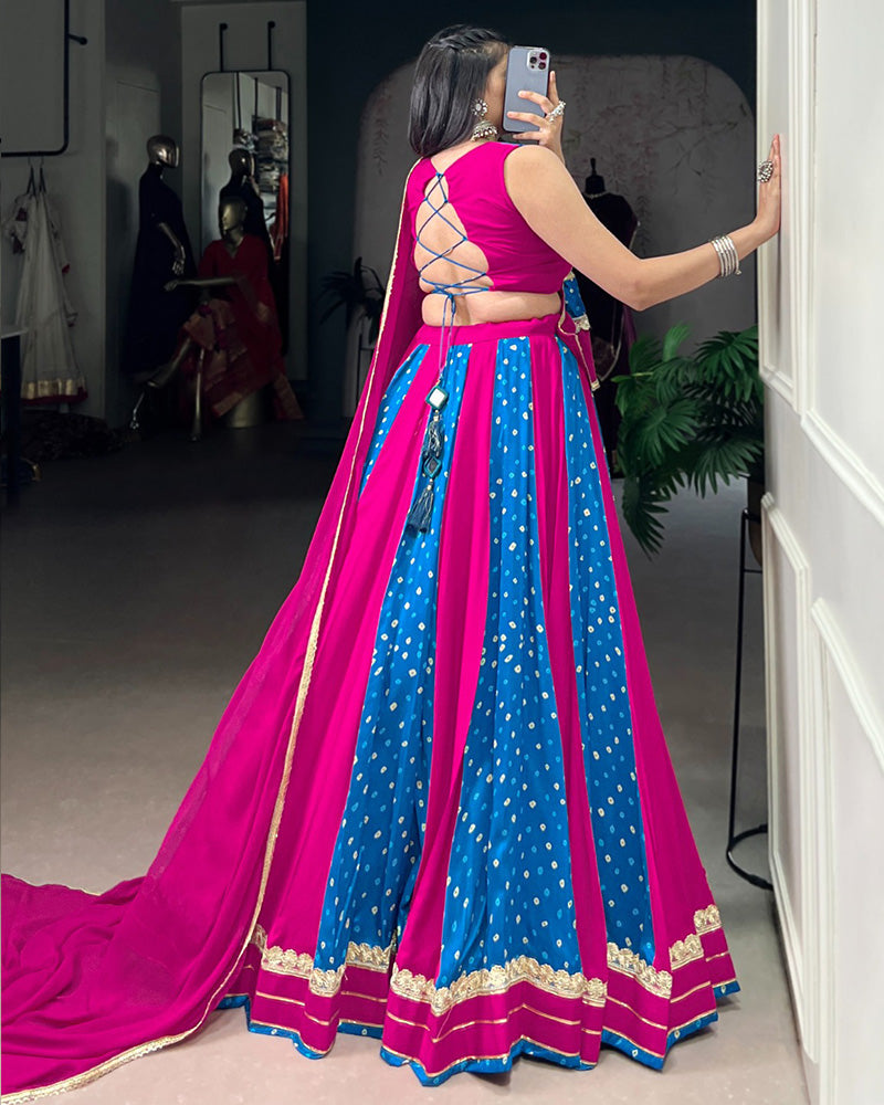 Mauve Pink Tasar Silk Bandhej Print Lehenga with Lace Work Blouse and Dupatta