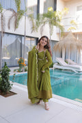 Medha green chanderi mirror work anarkali suit set