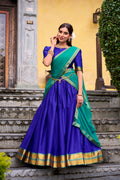 Mira Royal Blue Color Poly Cotton Zari Weaving Half Saree Lehenga